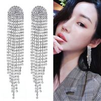 Trendy And Simple Metallic Bright Diamond Tassel Exaggerated Earrings main image 3