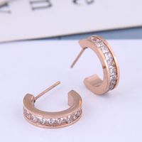Fashion Rose Gold Titanium Steel Simple Shining Zircon Individual Stud Earrings main image 3