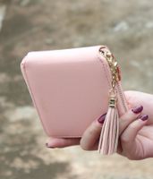 Quadratische Quaste Brieftasche Koreanische Version Einfache Bron Zierende Buchstaben Pu Leder Gefaltete Mini Kurze Damen Reiß Verschluss Brieftasche main image 4