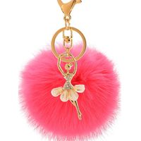 Fashion Alloy + Rabbit Fur Ball Keychain ( 4-han Powder ) Nhmm0101 main image 1