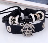 Europäisches Und Amerikanisches Neues Perlen Leder Armband Punk Armband Yiwu Schmuckstück Schädel Gewebtes Leder Armband main image 3