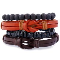 Europäisches Und Amerikanisches Neues Rindsleder Gewebtes Holz Perlen Armband Exotischer Retro 4-teiliges Set Kombination Schicht Leder Armband Schmuck main image 1