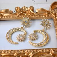 Neue Europäische Und Amerikanische Barock Mode Stern Mond Diamant Metall Lange Ohrringe Laufsteg Ohrringe Ohrringe main image 1