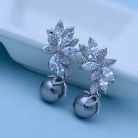 Korea Zircon Plating Earrings  (gray Beads Platinum -09a07)  Nhtm0011-gray Beads Platinum -09a07 main image 1