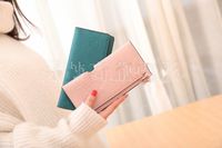 Neue Ultra Dünne Brieftasche Einfarbige Einfache Geprägte Zweifach Gefaltete Schnalle Lange Blatt Brieftasche Koreanische Damen Brieftasche main image 2