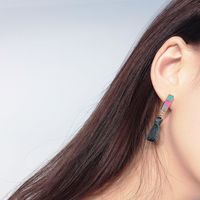 Modischer Koreanischer Fan Einfache Und Vielseitige Ohrringe Geometrische Kontrast Farbe Tropf Öl Baumwoll Faden Quaste Mädchen Kleine Ohrringe Ohrringe main image 2