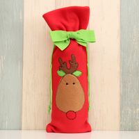 De Noël Rouge Vin Bouteille Ensembles Avec Vert Bowknot Broderie Motif Rouge Vin Sac De Noël Vin Sac Rouge Vin Sac Santa Claus main image 3