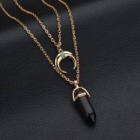 Européenne Et Américaine De La Mode Chaud Double Couche Pendentif En Pierre Naturelle Collier Lune Losange Bullet Verre Hexagone Prisme Collier main image 3