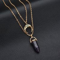 Européenne Et Américaine De La Mode Chaud Double Couche Pendentif En Pierre Naturelle Collier Lune Losange Bullet Verre Hexagone Prisme Collier main image 2