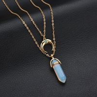 Européenne Et Américaine De La Mode Chaud Double Couche Pendentif En Pierre Naturelle Collier Lune Losange Bullet Verre Hexagone Prisme Collier main image 5