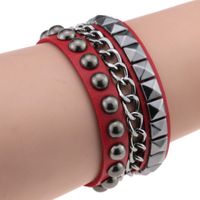Fashion Leather Bracelet Geometric (rose Red) Nhkf0090-rose Red main image 2