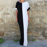 Pencil Skirt Casual Fashion Round Neck Patchwork Half Sleeve Solid Color Maxi Long Dress main image 11
