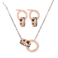 En Stock Vente Directe Mode Coréenne Femelle Titane Acier Or Rose Double Anneau Bijoux Pendentif Chiffres Romains Collier Et Boucle D'oreille Costume main image 1