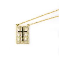 2021 Spot Grenz Überschreitende  Mode Kupfer Vergoldete Rechteckige Etikett Halskette Kreuz Farbe Zirkon Anhänger main image 1