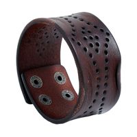 Européen Et Américain Nouveau Large En Cuir Creux Rétro Bovins En Cuir Bracelet De Mode Tous-match Simple Croix-frontière Stable Fournir Ornement main image 1