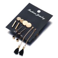 Europe And America Cross Border New Studs Wafer Vertical Bar Diamond Tassel Five Pairs Storage Ear Studs Hanging Earrings Suit  Supply main image 1