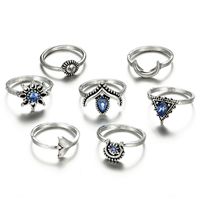 Europäischer Und Amerikanischer Grenz Überschreiten Der Schmuck Geometrische Sonne Mond Horn Fischschwanz Schiffs Anker Wasser Tropfen Blume Saphir Ring 7-teiliges Set main image 2