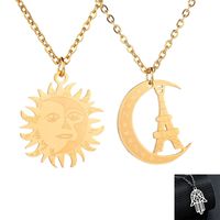 Japonais Et Coréen Style Vente Chaude En Acier Inoxydable Pendentif Géométrique Simple Creux Étoiles Lune Mal Soleil Palm Collier Lot Mixte main image 1