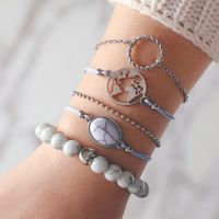 Simple Nouveau Turquoise Carte Ajouré Cercle Rond Perlé Modèle D'amour Bracelet Bracelet Cinq-pièces Ensemble main image 1