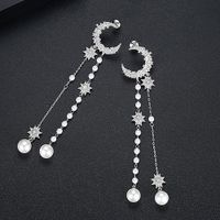 Jinse Xinyue Oreille Goujons De Cuivre Incrusté 3a Zircon Long Coréenne Style Gland Perle Femmes De Lune En Forme De Cadeau Boucles D'oreilles main image 2