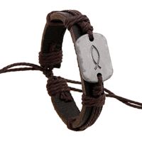 Leather Fashion Geometric Bracelet  (brown) Nhpk1290-brown main image 1