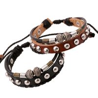 Leather Simple Geometric Bracelet  (black) Nhpk1600-black main image 1