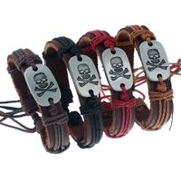 Grenz Überschreiten Der Heiß Verkaufter Schmuck Personal Isierte Hand Gewebte Retro-rindsleder-armband Zink Legierung Schädel Herren Armband Schmuck main image 1