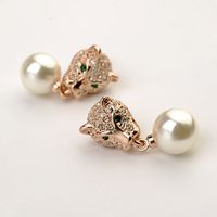 Exquisite Persönlichkeit Voller Diamant Leoparden Perlen Ohrringe Modetrend Europäische Und Amerikanische Ohrringe Außenhandel Schmuck Großhandel 321863 main image 2