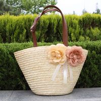 Japanische 2 Blumen One-shoulder Tragbare Strohs Ack Mode Strand Urlaub Strand Tasche Reisetasche Damen Tasche One-sale main image 2