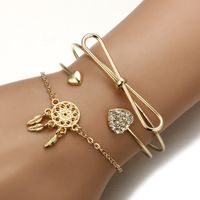 Européen Et Américain De Mode De Femmes Nouveau En Forme De Coeur Entièrement Ornée De Bijoux Coeur Affectueux Diamant Arc Mesh Bracelet Bracelet 3-pièces Ensemble main image 1