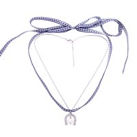 2021 Neue Mode Doppels Chicht Choker Halsband Mädchen Liebe Anhänger Halskette Kariert Stoff Netto-promi Schlüsselbein Halskette main image 2