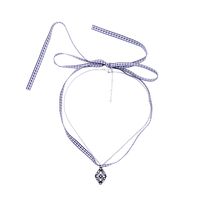 2021 Neue Mode Doppels Chicht Choker Halsband Mädchen Liebe Anhänger Halskette Kariert Stoff Netto-promi Schlüsselbein Halskette main image 5