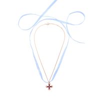 2021 Neue Mode Doppels Chicht Choker Halsband Mädchen Liebe Anhänger Halskette Kariert Stoff Netto-promi Schlüsselbein Halskette main image 11