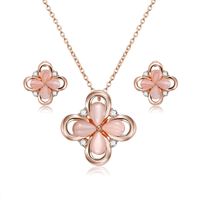 Rosa Blüten Blätter Legierung Opal Form Ohrringe Halskette Schmuck Zweiteiliges Set Eaby  Fabrik Direkt Vertrieb main image 1