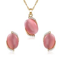 New Oval Pink Opal Strass Halskette Ohrringe Schmuck Set Europäische Und Amerikanische Mode Mode Außenhandel Hot Sale main image 1