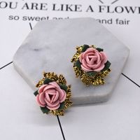 2018 Nouveau Baroque Vintage En Céramique Fleur En Métal Feuille D'érable Perle Boucles D'oreilles Gouttes Pour Les Oreilles Pour Les Femmes En Gros main image 2