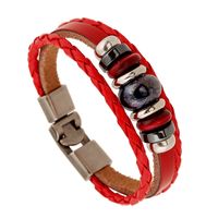 Européen Et Américain Populaire Bovins En Cuir Bracelet Punk Porcelaine Rose Perles Multi-élément En Cuir Bracelet Yiwu Usine Ventes Directes Offre Spéciale main image 2