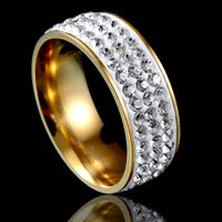 Fabrik Direkt Verkauf Voll Diamant Europäischer Und Amerikanischer Schmuck Mode Damen Edelstahl Diamant Dreireihige Ton Farbe Diamant Ring Großhandel main image 3