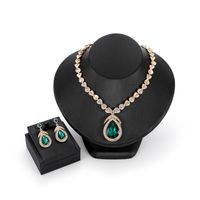 Europäische Und Amerikanische Mode Neue Wasser Tropfen Legierung Diamant Halskette Ohrringe Zweiteiliges Set   Hot Sale main image 1