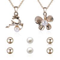 Koreanische Mode Trend Ige Blumen Legierung Eingelegte Perlenkette Ohrringe Zweiteilige  Hot Sale Neu main image 1