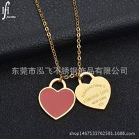 Nouveau 304 En Acier Inoxydable Pêche Coeur Émail Clavicule Chaîne Double Coeur Bleu Peinture Émail Rose Coeur Collier Pour Les Femmes main image 9