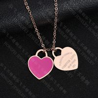 Nouveau 304 En Acier Inoxydable Pêche Coeur Émail Clavicule Chaîne Double Coeur Bleu Peinture Émail Rose Coeur Collier Pour Les Femmes main image 13