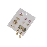 Modischer Ethnischer Stil In Europa Und Amerika Heiß Verkaufte Kreative Eingelegte Künstliche Edelsteine Unregelmäßige Vierseitige Ohrringe Einfache Geometrische Ringe main image 1
