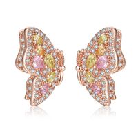 Jinse Meng Yidie Ohrringe Kupfer Eingelegt Aaa Farbe Zirkon Ohrringe Süße Schmetterlings Ohrringe Hersteller main image 1