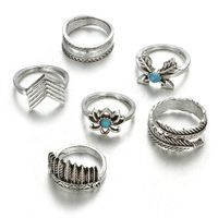 Grenz Überschreiten Der Europäischer Und Amerikanischer Neuer Schmuck Retro Persönlichkeit Lotus Feder Blatt Grün Türkis Ring Set 6-teiliges Set main image 2