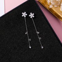 925 Argent Aiguille Coréenne Style Rose Cristal Cerise Blossom Pétales Longue Frange Boucles D'oreilles Givrées Diamant Zircon Fleur Boucles D'oreilles Pour Les Femmes main image 3