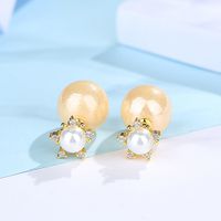 Jinse Huan Baumwoll Ohrringe Kupfer Eingelegtes Aaa Zirkon Koreanische Mode S925 Silbernadel Frauen Runde Perlen Ohrringe main image 5