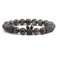 Européen Et Américain Bijoux Croix-frontière Vente Chaude 8mm Noir Flash Perlé Bracelet Micro Incrusté Zircon Couronne Bracelet Pour Hommes main image 2