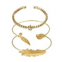 2018 Nouveau Bracelet De Mode En Métal Plume Alliage Ouvert Feuille Bracelet Étoile À Cinq Branches Diamant Bracelet 3-pièces Ensemble main image 1