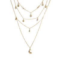 2018 Japonais Et Coréen Simple Géométrique Goutte D'eau En Forme De Coeur Pendentif Collier Lune Court Pendentif Multi-couche Collier main image 2